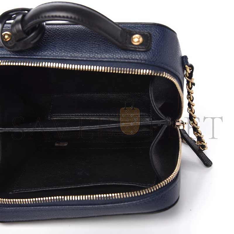 CHANEL CAVIAR QUILTED SMALL CC FILIGREE VANITY CASE NAVY BLACK (16*12*7cm) 